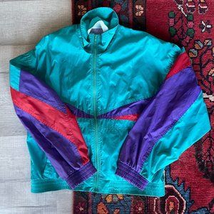 [SOLD] Retro Color Blocked Teal Windbreaker - M